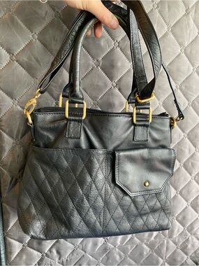 Black Quilted Shoulder Bag with Gold-Tone Hardware
